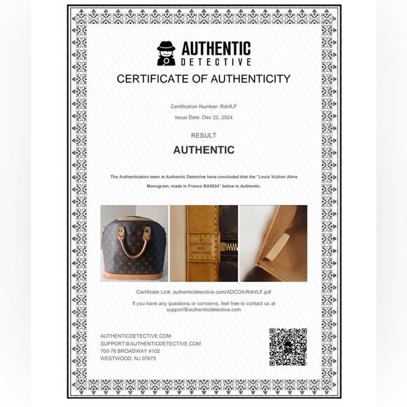 Authentic Louis Vuitton Alma Monogram Canvas Handbag with Authentic LV Strap - Picture 16 of 16